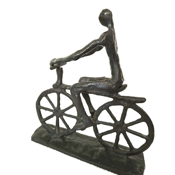 Vtg Brutalist Cast Iron Metalwork Cyclist Bicycle Sculpture Bookend Decor *READ* - Picture 6 of 11